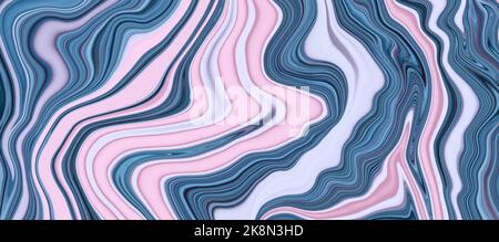 Farbe fließt. Bewegte bunte Linien abstrakten Hintergrund. Flüssiges Marmortextur-Design, abstraktes futuristisches Muster. Blau und rosa gemalter Hintergrund. W Stockfoto