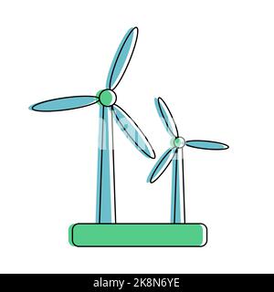 Symbol für flache Windenergieanlage. Green Energy Windkraft-Schild isoliert auf weißem Hintergrund. Vektorgrafik. Stock Vektor