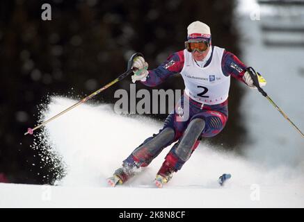 Hafjell 19940225. Olympische Winterspiele in Lillehammer. Alpin. Die Kombination - Slalom. Kjetil Andre Aamodt in Aktion. Foto: Pål Hansen / NTB Stockfoto