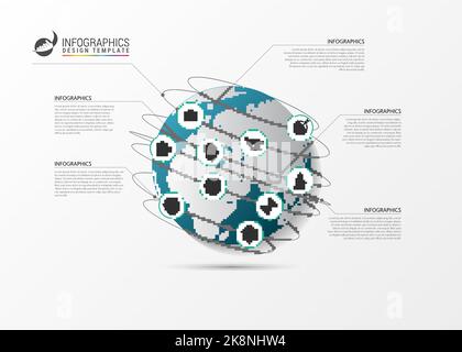 Infografik-Design-Vorlage. Kreative Welt. Farbiger Kreis mit Symbolen. Vektorgrafik Stock Vektor