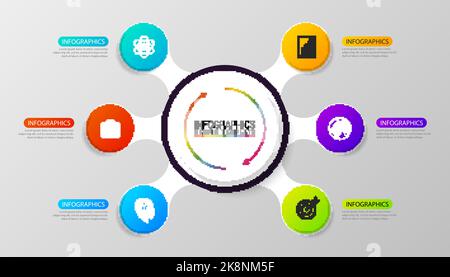 Kreis-Infografiken. Emplate für Diagramm, Grafik, Präsentation und Diagramm. Vektorgrafik in 6 Schritten Stock Vektor