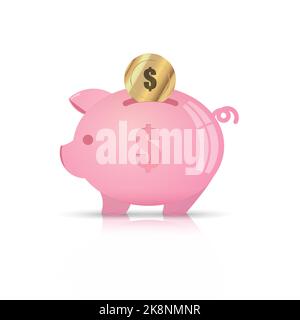 Vektor-Illustration von Sparschwein mit einer Münze Stock Vektor