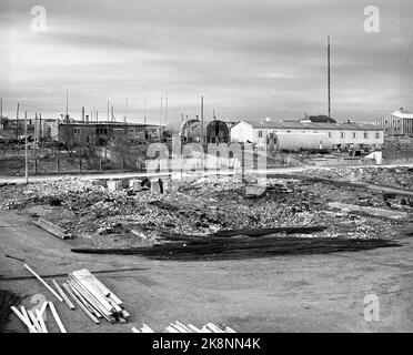 Vadsø Sept. 1946 die Erholung in Nordnorwegen nach dem Zweiten Weltkrieg Die Ruinen des zerbrochenen Zentrums von Vadsø, provisorische Gebäude und Baumaterialien für neue Häuser. Foto: NTB / NTB Stockfoto