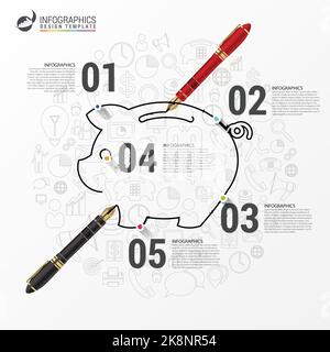 Infografik Konzept mit Sparschwein und Icons. Vektorgrafik Stock Vektor