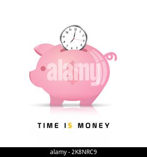 Zeit ist Geld Konzept. Piggy Bank Vektorgrafik Stock Vektor