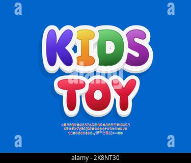 Helles, mehrfarbiger Aufkleber für Kinder mit modernem Sticker im 3D-Farben-Stil auf blauem Hintergrund Stock Vektor