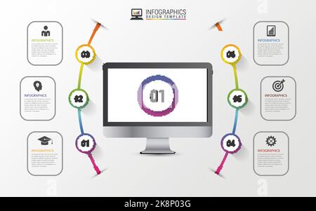 Geschäftskonzept mit 6 Optionen, Teilen, Schritten oder Prozessen. Vektorgrafik. Stock Vektor