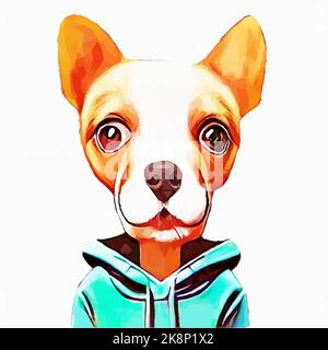 Charakter Haustier. Hund Pinscher Beagle mischen sich in einem Hoodie. Zeichen Hochformat. Vektordarstellung im Low-Poly-Stil. Stock Vektor