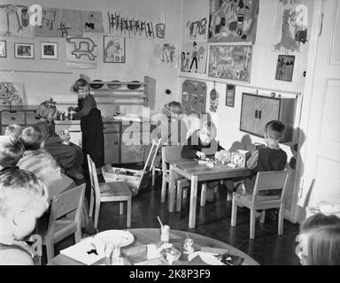 Oslo 1948. Kinder spielen im Kindergarten. In Oslo gibt es mit 40.000 Kindern unter Schulalter nicht mehr als 11 Kindertagesstätten und 24 Kindergärten. Mit 1000 Kindern im Vorschulalter im Großraum Oslo ist ein Kindergartenplatz viel zu klein. Auch die Erpressung von Vorschullehrern ist ein großes Problem. Foto: SV. A. Børretzen / Aktuell / NTB Stockfoto