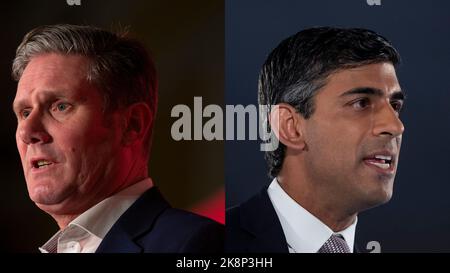 Ein zusammengesetztes Bild der britischen Politiker Sir Keir Starmer (links) von der Labour-Partei und Rishi Sunak (rechts) von der Konservativen Partei. Stockfoto