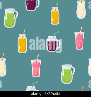 Vektor nahtloses schwarzes Muster mit tropischen Cocktails, Saft, Wein und Champagnerglas. Doodle Hintergrund mit Getränken. Design für Sommer Strand Teil Stock Vektor