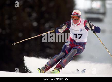 Hafjell 19940225. Olympische Winterspiele in Lillehammer. Alpin. Die Kombination - Slalom. Harald Chr. Strang Nilsen (nahm Bronze in der Kombination). Foto: Pål Hansen / NTB Stockfoto