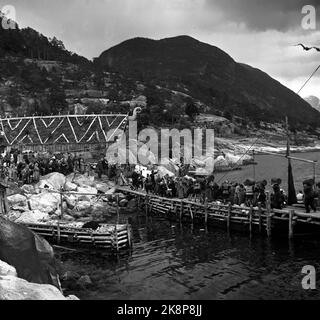 Oslo, 195705 die Aufnahme des Films die Wikinger (Wikinger). Hier wird der Wechsel von einer von vielen Kreuzfahrten im Land gebracht. Foto: Aage Storløkken / Current Stockfoto