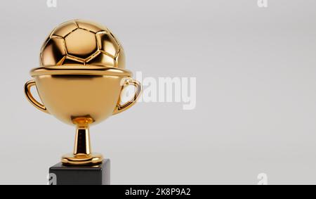 Gold Gewinner Trophäe und Fußball. Fußball-Preis. 3D Rendering Stockfoto