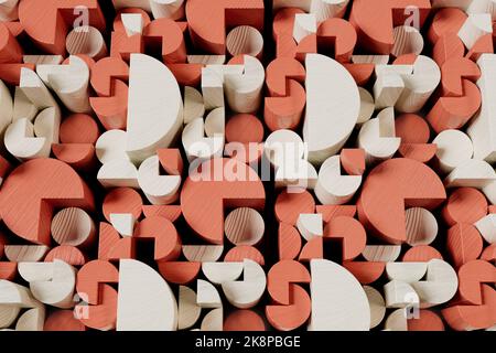 Hölzerne runde rote und weiße Stäbe 3D Render. Stockfoto