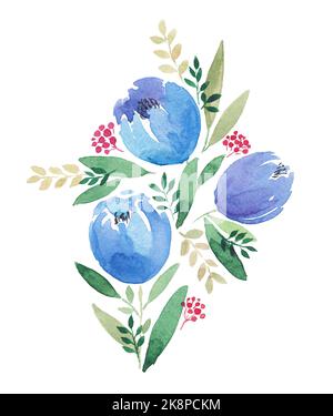 Aquarell abstrakte Blumen Blumenstrauß Gemälde. Stockfoto