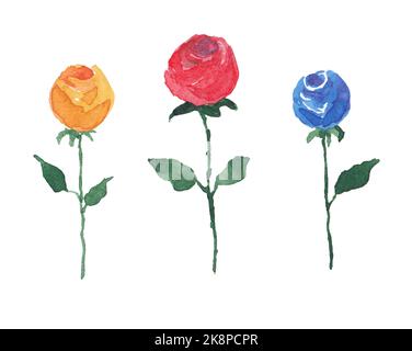 Aquarell abstrakte Rosen auf weißem Hintergrund. Aquarelle bunte Blumen isolierte Kunst Stockfoto