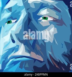 Abstrakte Malerei. Männergesicht in blauen Farben. 3D Rendern Stockfoto