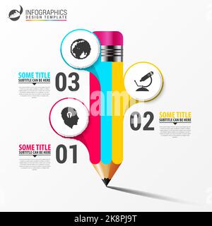 Bleistift für den Bildungsbereich. Infografik-Vorlage. Vektorgrafik Stock Vektor