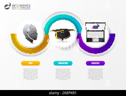 Infografiken-Design-Vorlage mit 3 Schritten. Kann für Workflow-Layout, Diagramm, Optionen, Banner, Web-Design verwendet werden. Vektorgrafik Stock Vektor