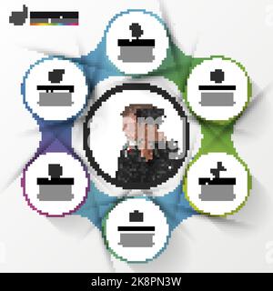 Kreisen Sie Geschäftskonzepte mit Symbolen ein. Infografik-Vorlage. Vektorgrafik Stock Vektor