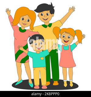 Familie, die Spaß hat. Eltern und Kinder verbringen die Zeit zusammen Party oder Kids Entertainment Center. Fröhliche Urlaub Hand up, glücklich Elternschaft Mama Papa zwei Kinder Vektor-Illustration Stock Vektor