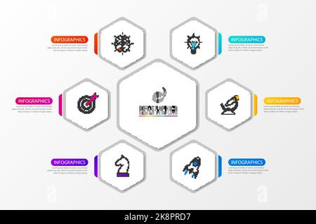 Infografik-Design-Vorlage. Kreatives Konzept mit 6 Schritten. Kann für Workflow-Layout, Diagramm, Banner, webdesign verwendet werden. Vektorgrafik Stock Vektor