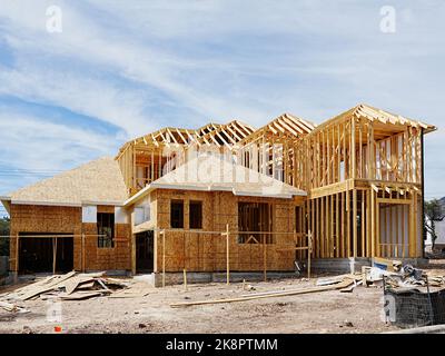 Georgetown, Texas, USA - Holzrahmen eines neuen 2-stöckigen Hauses im Bau Stockfoto