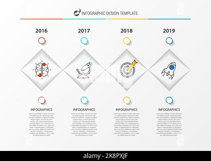 Infografik-Design-Vorlage. Timeline-Konzept mit 4 Schritten. Kann für Workflow-Layout, Diagramm, Banner, webdesign verwendet werden. Vektorgrafik Stock Vektor