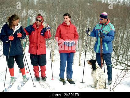 Sikkilsdalen 19950415: Die norwegische Königsfamilie an den Osterferien in Sikkilsdalen. Skirennen am Osterabend. Hier sehen wir ( Foto: Jon EEG NTB / NTB Stockfoto