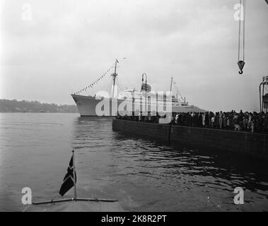 Oslo. Sonntag, 13. November 1949. Das Passagierschiff „Oslofjord“ kommt zum ersten Mal an. Zehntausende waren anwesend, um das Schiff zu begrüßen. Foto; Aktuell / NTB Stockfoto