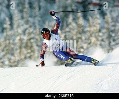 Lillehammer 19940217. Olympische Winterspiele im Lillehammer Super G - Alpine. Silbergewinnerin Tommy Moe (USA) in Aktion. Foto: Calle Törnström / NTB Stockfoto