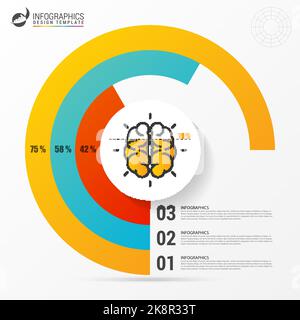 Kreisdiagramm. Kreise mit dem Gehirn ein. Infografik-Design-Vorlage. Vektorgrafik Stock Vektor