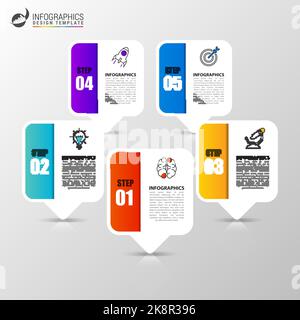 Infografik-Design-Vorlage. Geschäftskonzept mit 5 Schritten. Kann für Diagramm, Workflow-Layout, Webdesign verwendet werden. Vektorgrafik Stock Vektor