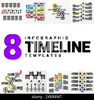 8 Vorlagen für Infografik-Zeitleisten. Geschäftskonzept. Vektorgrafik Stock Vektor