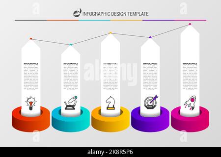 Infografik-Design-Vorlage. Organigramm mit 5 Schritten. Vektorgrafik Stock Vektor