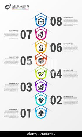 Timeline. Infografik Design Vorlage. Geschäftskonzept mit 8 Schritten. Kann für Diagramm, Diagramm, Präsentation und Diagramm verwendet werden. Vektorgrafik Stock Vektor