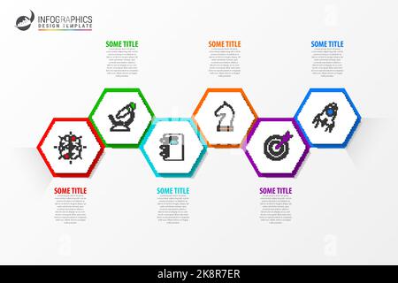 Infografik-Design-Vorlage. Timeline-Konzept mit 6 Schritten. Kann für Workflow-Layout, Diagramm, Banner, webdesign verwendet werden. Vektorgrafik Stock Vektor