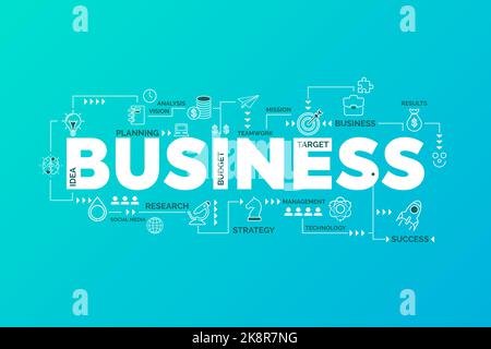 Geschäftsstrategiekonzept. Infografik-Design. Diagramm mit Schlüsselwörtern und Symbolen. Vektorgrafik Stock Vektor