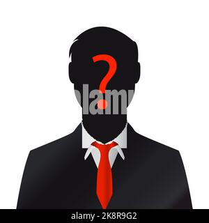 Männliches Silhouette-Profil. Geschäftsmann mit Fragezeichen. Vektorgrafik Stock Vektor