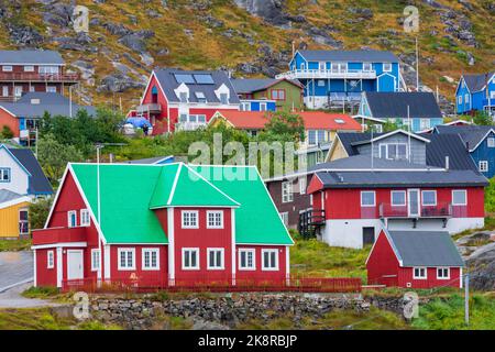 Stadt Qaqortog, Gemeinde Kujalleq, Grönland, Königreich Dänemark Stockfoto