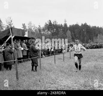 Løten 19620922 findet in Løten die erste Europameisterschaft in Orientierung statt. Hier sprintet Magne Lystad (NOR) für den Sieg. Er wurde Europameister. Aktion. Foto: NTB / NTB Stockfoto