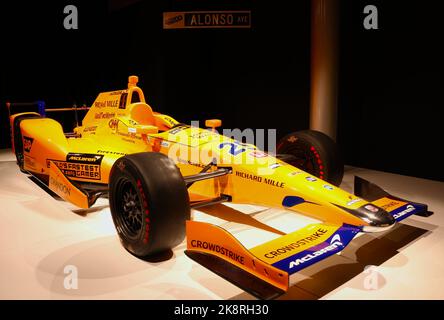 Fernando Alonsos 2017 McLaren Honda Andretti Indycar Rennwagen ist im Museum and Circuit Oviedo Asturias Spanien ausgestellt Stockfoto