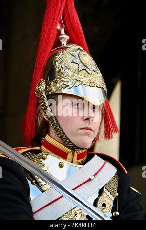 Weibliche Pferdemarde, Parade Der Pferdegarde, Whitehall, London. VEREINIGTES KÖNIGREICH Stockfoto