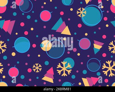 Weihnachten nahtlose Muster Memphis mit Schneeflocken und Tannen. Ideal für Broschüren, Werbematerial, Geschenkpapier und Wallpaper. Vektor krank Stock Vektor