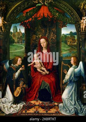 Madonna mit Kind thront mit Winkeln 1480 von Hans Memling - Memlinc ( 1430 – 1494) war ein deutscher Maler Deutschland Flämisch-Belgier Stockfoto