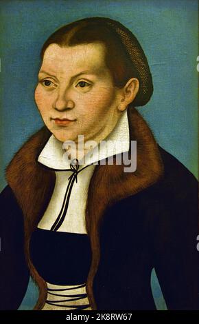 Porträt Katherina Bora 1529 Werkstatt von Lucas Cranach d.Ä. (1472–1553) Lucas Cranach , Lutherstadt, Wittenberg, deutsch, Maler, Zeichner, Grafiker und Hofmaler, Deutschland. Stockfoto