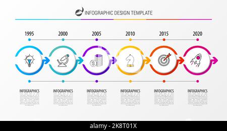 Infografik-Design-Vorlage. Timeline-Konzept mit 6 Schritten. Kann für Workflow-Layout, Diagramm, Banner, webdesign verwendet werden. Vektorgrafik Stock Vektor