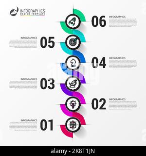 Infografik-Design-Vorlage. Kreatives Konzept mit 6 Schritten. Kann für Workflow-Layout, Diagramm, Banner, webdesign verwendet werden. Vektorgrafik Stock Vektor