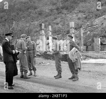 Banak im Herbst 1945. Besuch des Kronprinzen; Kronprinz Olav reist nach dem Krieg durch Norwegen. Foto: Kjell Lynau / NTB Stockfoto